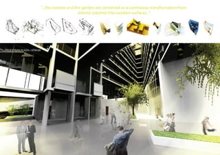 PEDESTRIAN PLAZA / ATRIUM
“...the exterior and the garden are conceived as a continuous transformation from
interior volumes into outdoor surfaces. .”
 