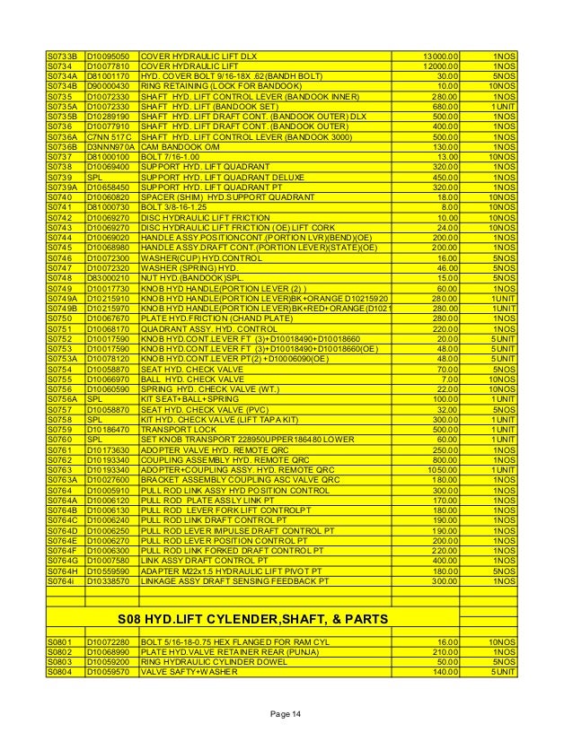 FARMTRAC AND FORD TRACTORS PARTS PRICE LIST AND CATALOG