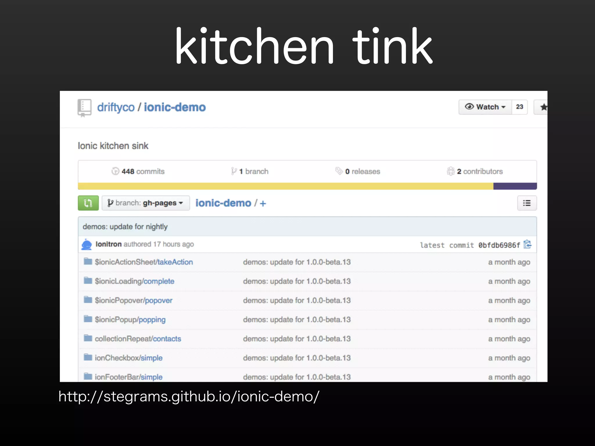kitchen tink 
http://stegrams.github.io/ionic-demo/ 
 