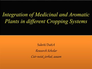 Integration of Medicinal and Aromatic
Plants in different Cropping Systems
Sukriti DuttA
Research Scholar
Csir-neist, jorhat, assam
 