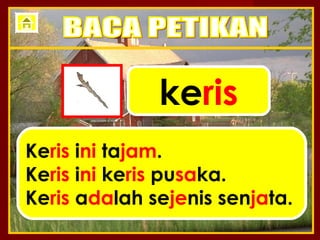 keris
Keris ini tajam.
Keris ini keris pusaka.
Keris adalah sejenis senjata.
 