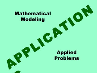 Mathematical                 N
  Modeling
                        I O
                  A T
            I C
      P L          Applied


A P               Problems
 