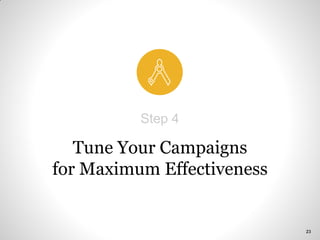 Tune Your Campaigns
for Maximum Effectiveness
Step 4
23
 