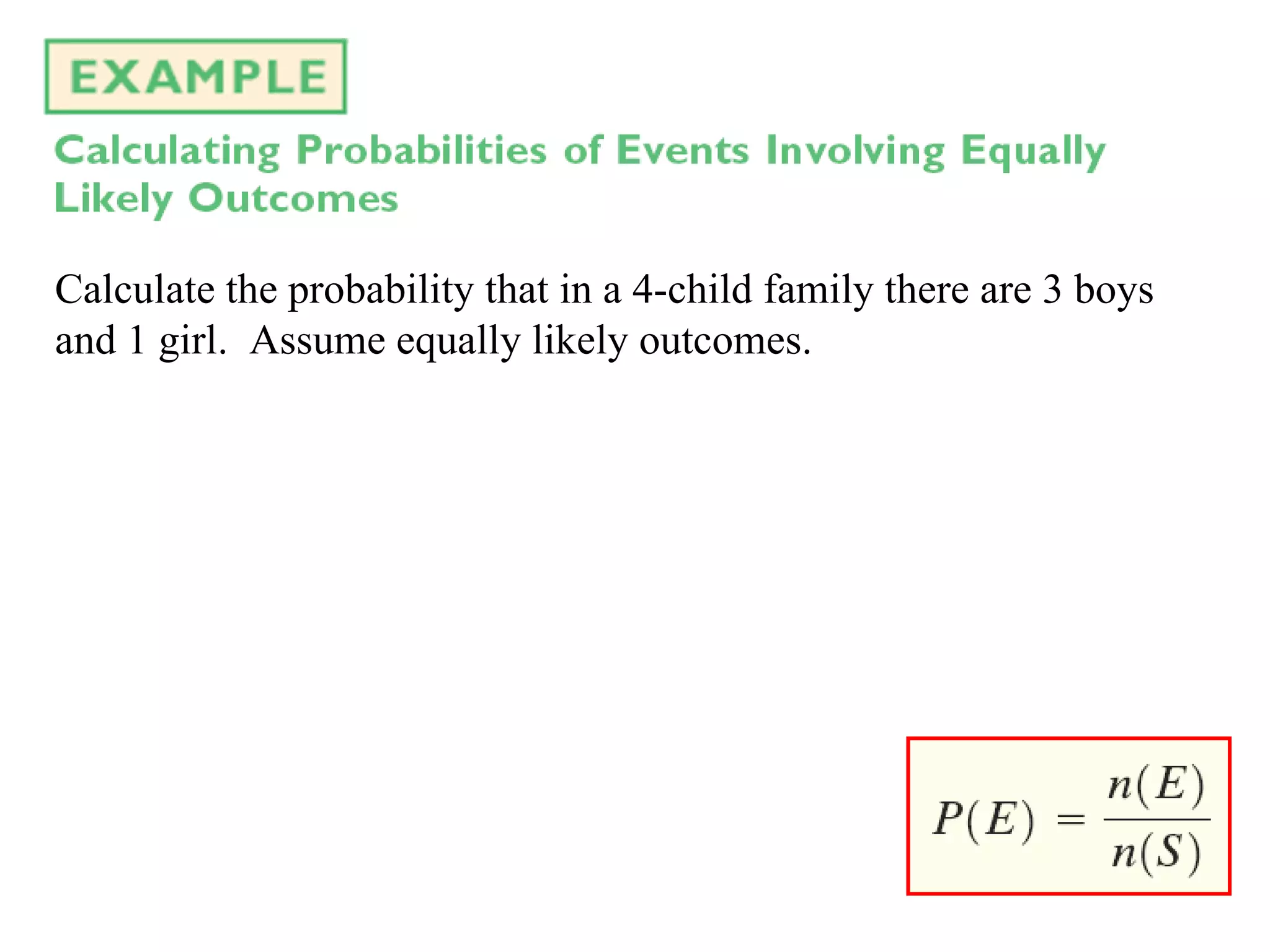 Calculate the probability that in a 4-child family there are 3 boys and 1 girl. Assume equally likely outcomes.