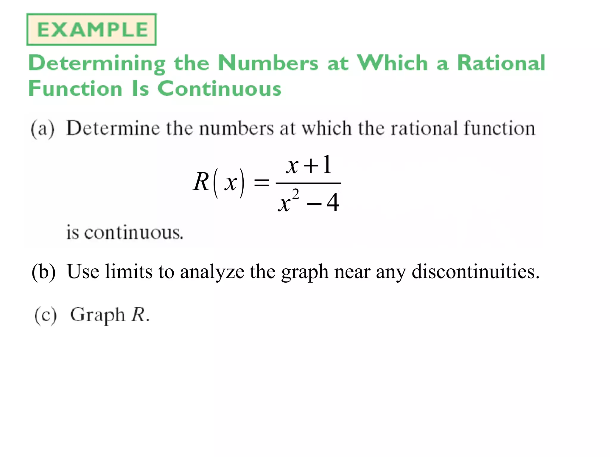 (b) Use limits to analyze the graph near any discontinuities.