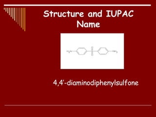 4,4’-diaminodiphenylsulfone
Structure and IUPAC
Name
 