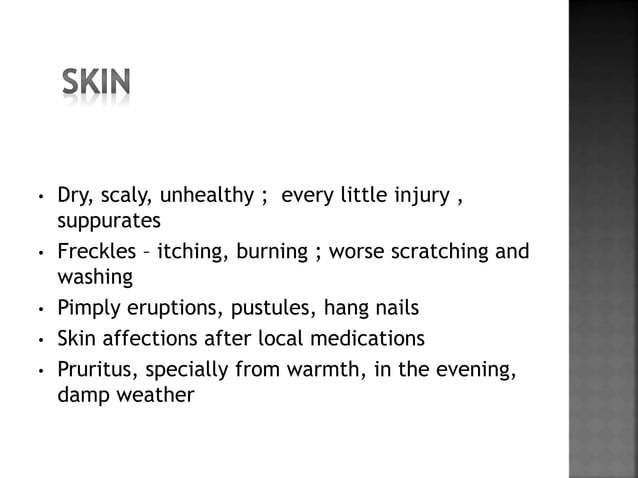 HOMOEOPATHIC DRUG - SULPHUR | PPTX | Skin and Dermatology | Diseases ...