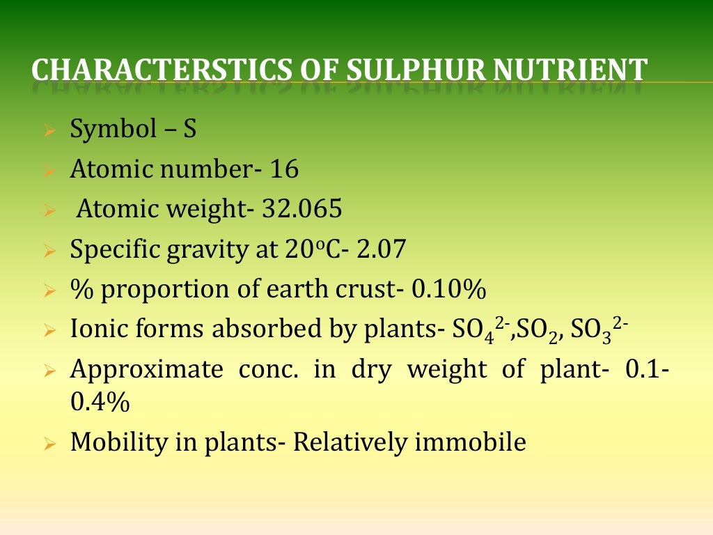 Sulphur nutrition in plants