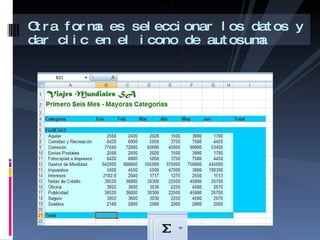Otra forma es seleccionar los datos y dar clic en el icono de autosuma