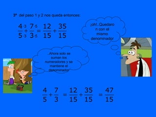 3º   del paso 1 y 2 nos queda entonces: ¡oh!..Quedaron con el mismo denominador ..Ahora solo se suman los numeradores y se mantiene el denominador ·3 ·3 ·5 ·5 