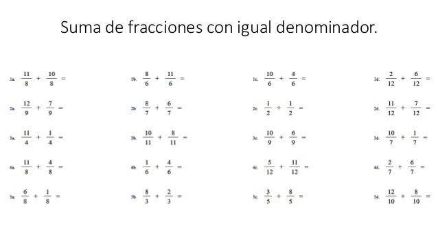 Resultado de imagen de sumas de fracciones mismo denominador