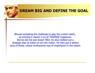DREAM BIG AND DEFINE THE GOAL




    Bhuvan accepting the challenge to play the cricket match,
         as winning it mea...
