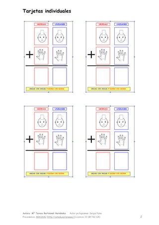 Autora: Mº Teresa Bartolomé Hernández Autor pictogramas: Sergio Palao
Procedencia: ARASAAC (http://catedu.es/arasaac/) Licencia: CC (BY-NC-SA) 2
Tarjetas individuales
 