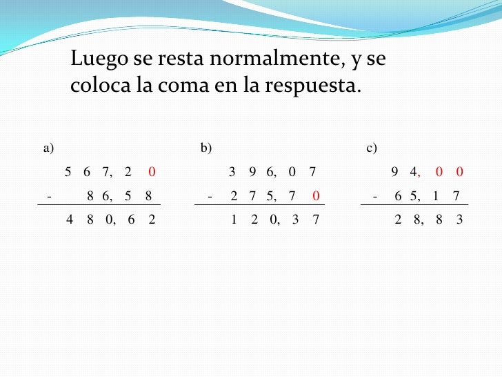 Suma y resta de numeros decimales