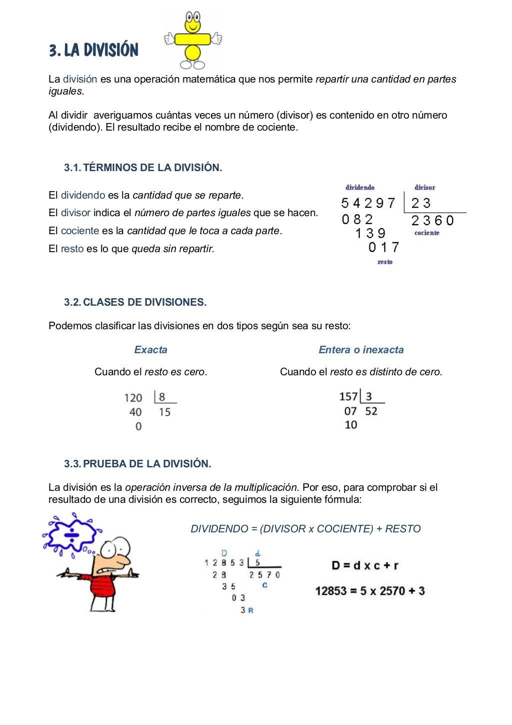 Suma, resta, multiplicación y división