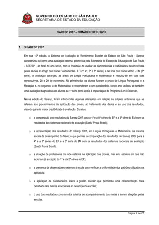 Sumario Executivo Saresp 2007