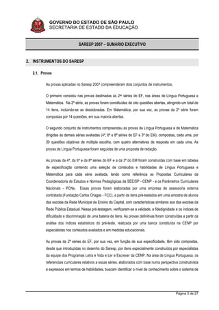 Sumario Executivo Saresp 2007