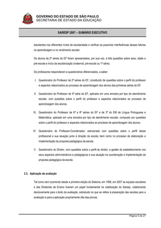 Sumario Executivo Saresp 2007