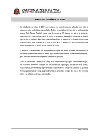 Sumario Executivo Saresp 2007