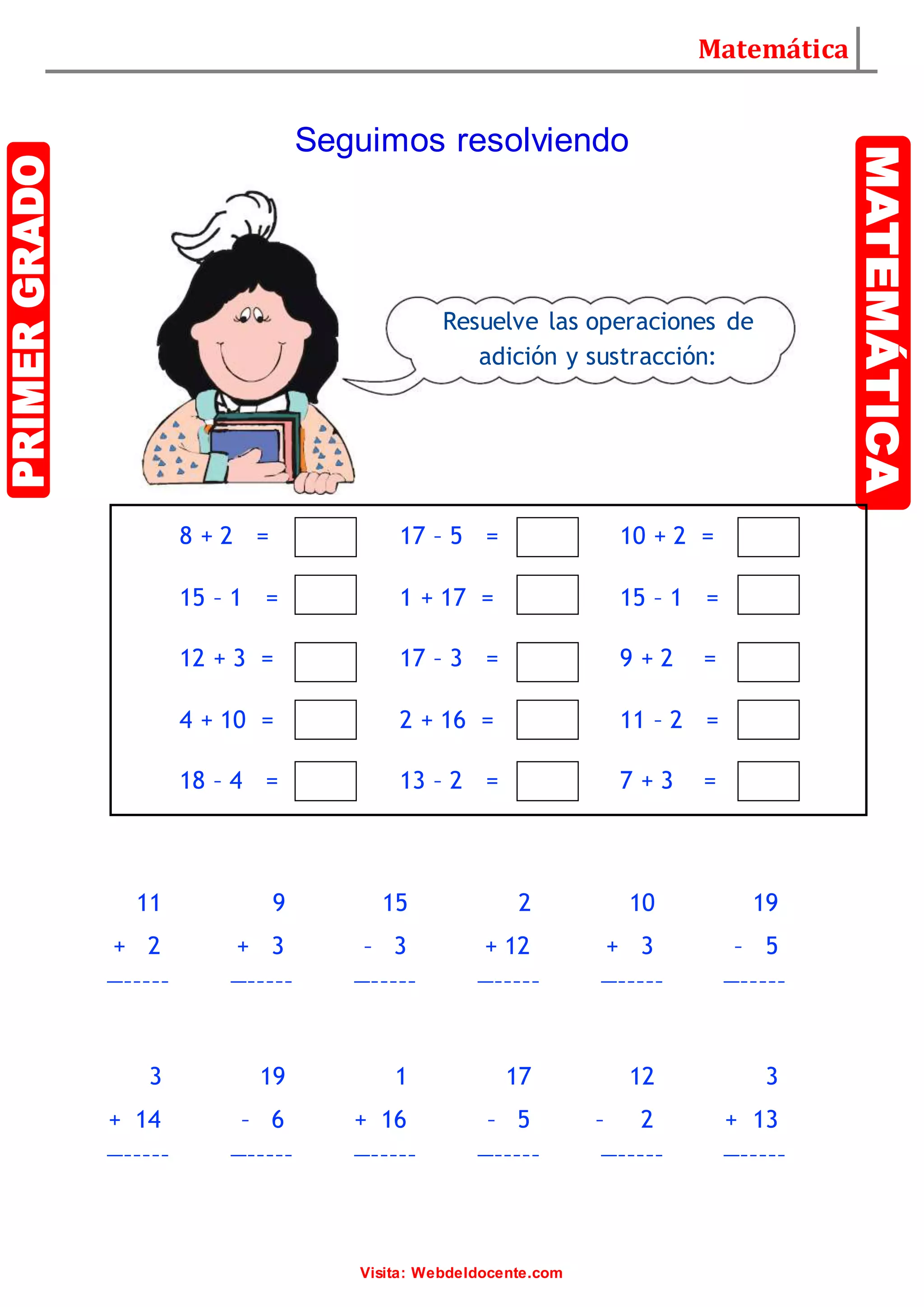 Primer Grado Ejercicios De Sumas Y Restas Para Ninos De Primaria Images