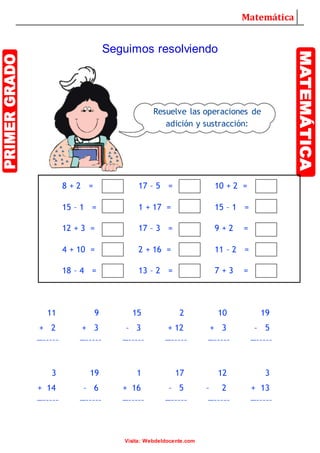 Ejercicios De Sumas Y Restas Para Primer Grado De Primaria Web Del