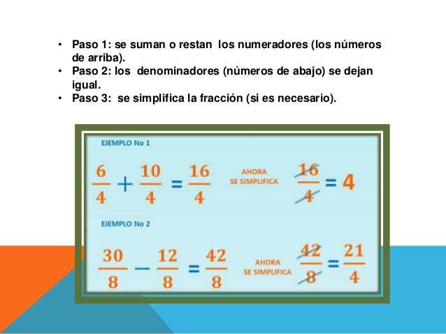 Suma y resta de fracciones homogeneas