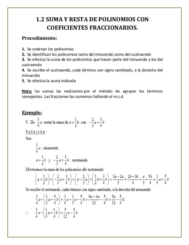 Explicacion De Polinomios Suma Y Resta