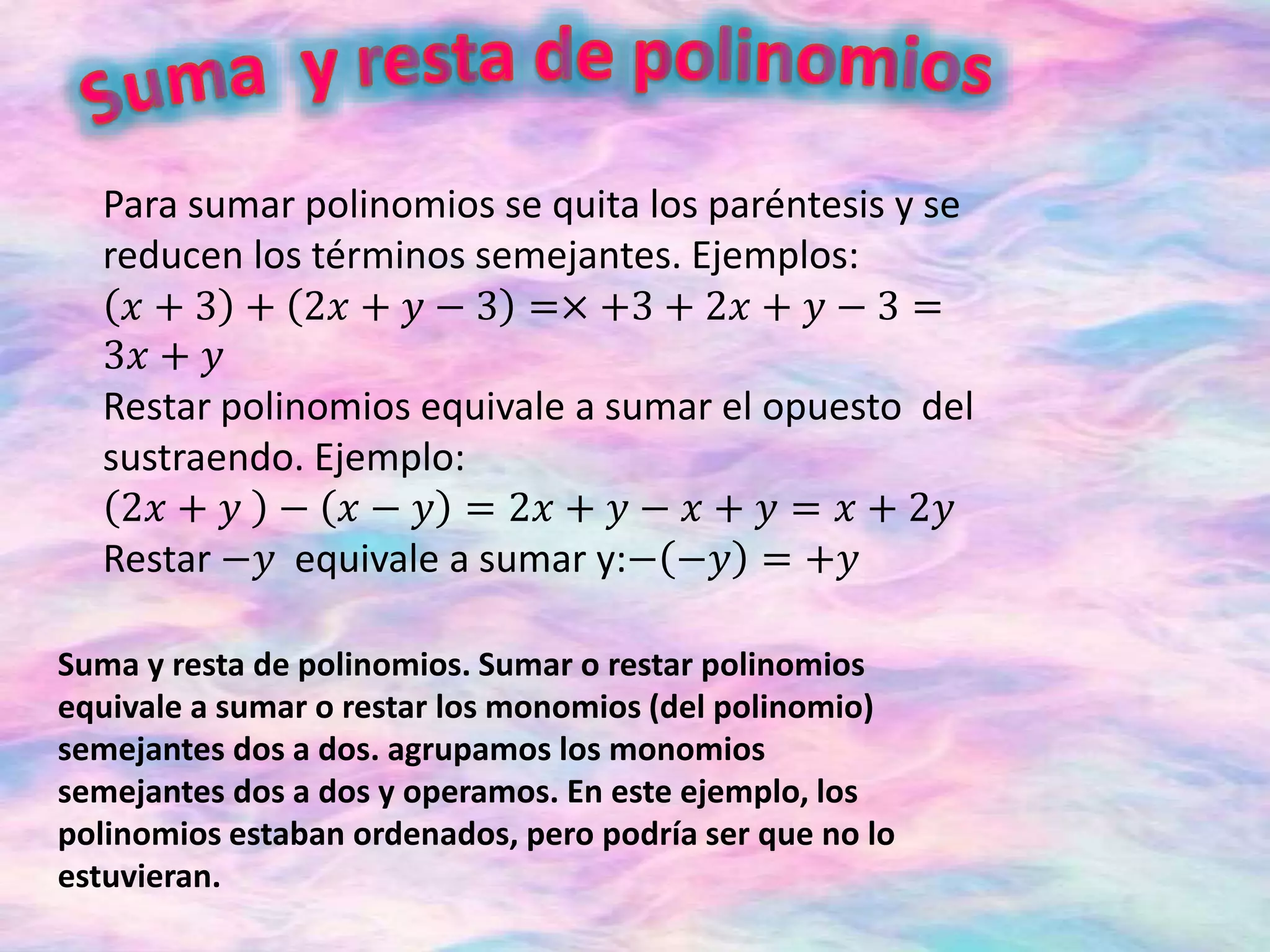 Suma y resta de polinomios | PPT