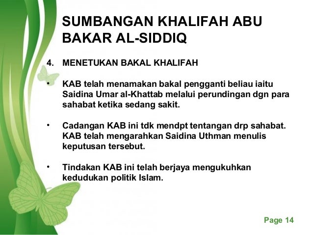 Sumbangan Khalifah Abu Bakar as Siddiq