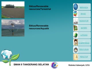 Siklus/Renewable
          resources/Terestrial




          Siklus/Renewable
          resources/Aquatik




SMAN 9 TANGERANG SELATAN         Robiatul Adawiyah, S.Pd
 