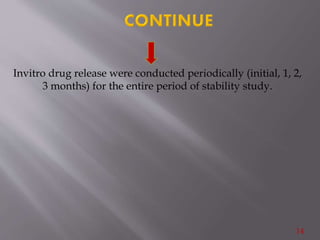 Invitro drug release were conducted periodically (initial, 1, 2,
3 months) for the entire period of stability study.
14
 