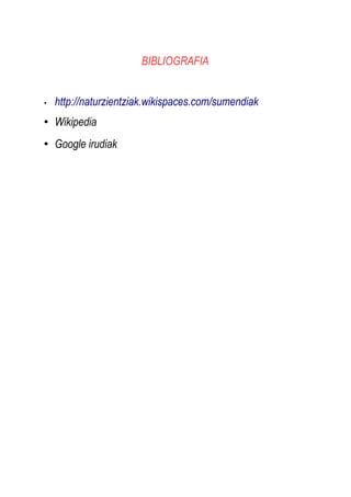 BIBLIOGRAFIA

•

http://naturzientziak.wikispaces.com/sumendiak

• Wikipedia
• Google irudiak

 