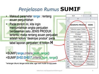 Belajar MS Excel - Rumus Sumif (penjumlahan pintar, memilih data ...