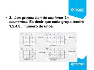 • 3. Los grupos han de contener 2n
elementos. Es decir que cada grupo tendrá
1,2,4,8... número de unos.

 