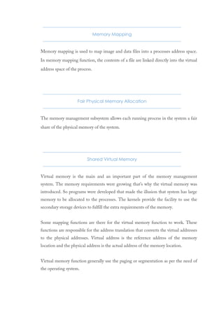 Memory Mapping
Fair Physical Memory Allocation
Shared Virtual Memory