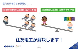 6/20
私たちが着目する課題は、、、
非効率な教育に起因する人材不足 経済格差に起因する教育の不平等
 