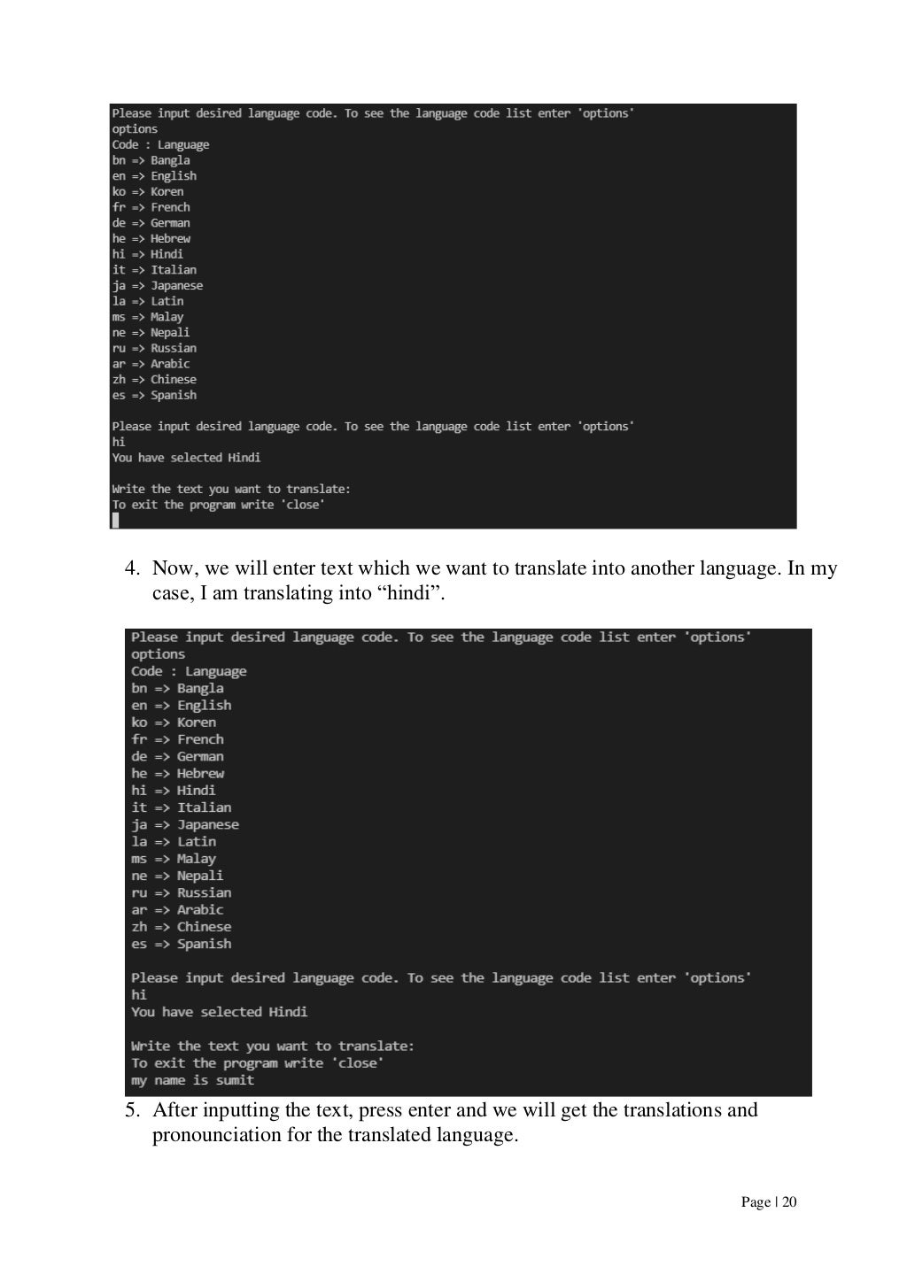 Language translator internship report