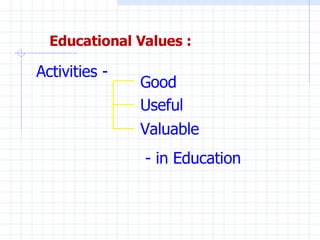 Educational Values :  Good Useful Valuable Activities -  - in Education 