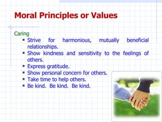 <ul><li>Caring </li></ul><ul><ul><li>Strive for harmonious, mutually beneficial relationships. </li></ul></ul><ul><ul><li>...