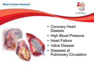 What Is Heart Disease? Coronary Heart Disease High Blood Pressure Heart Failure Valve Disease Diseases of Pulmonary Circulation 