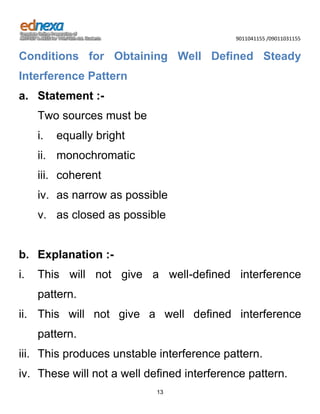 Summarized notes - 12th Science JEE - Interference and Diffraction | DOCX
