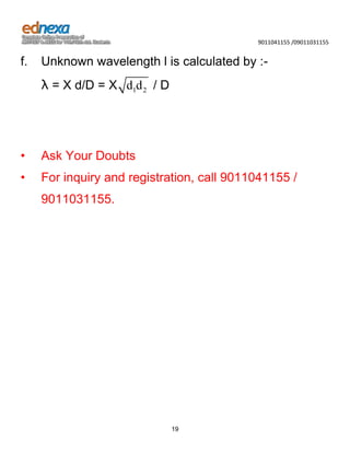 Summarized notes - 12th Science JEE - Interference and Diffraction | DOCX