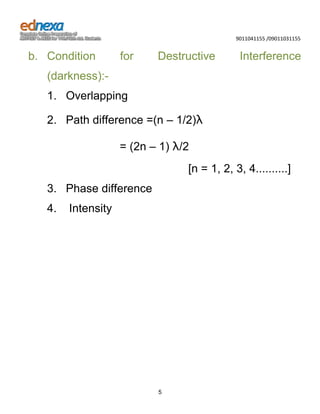 Summarized notes - 12th Science JEE - Interference and Diffraction | DOCX