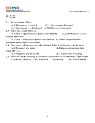 Summarized notes - 12th Science JEE - Interference and Diffraction | DOCX