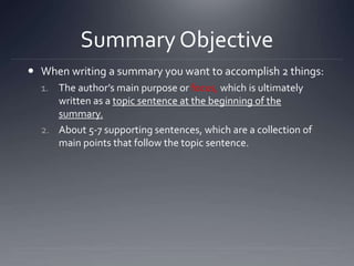 Objective Summary Examples Sentences Summarizing | PPTX