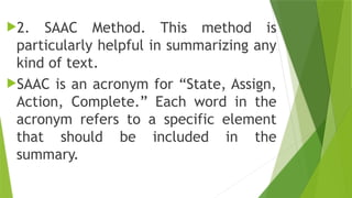 Saac Method Format Reference SUMMARIZING, DIFFERENET METHODS OF SUMMARIZE | PPTX