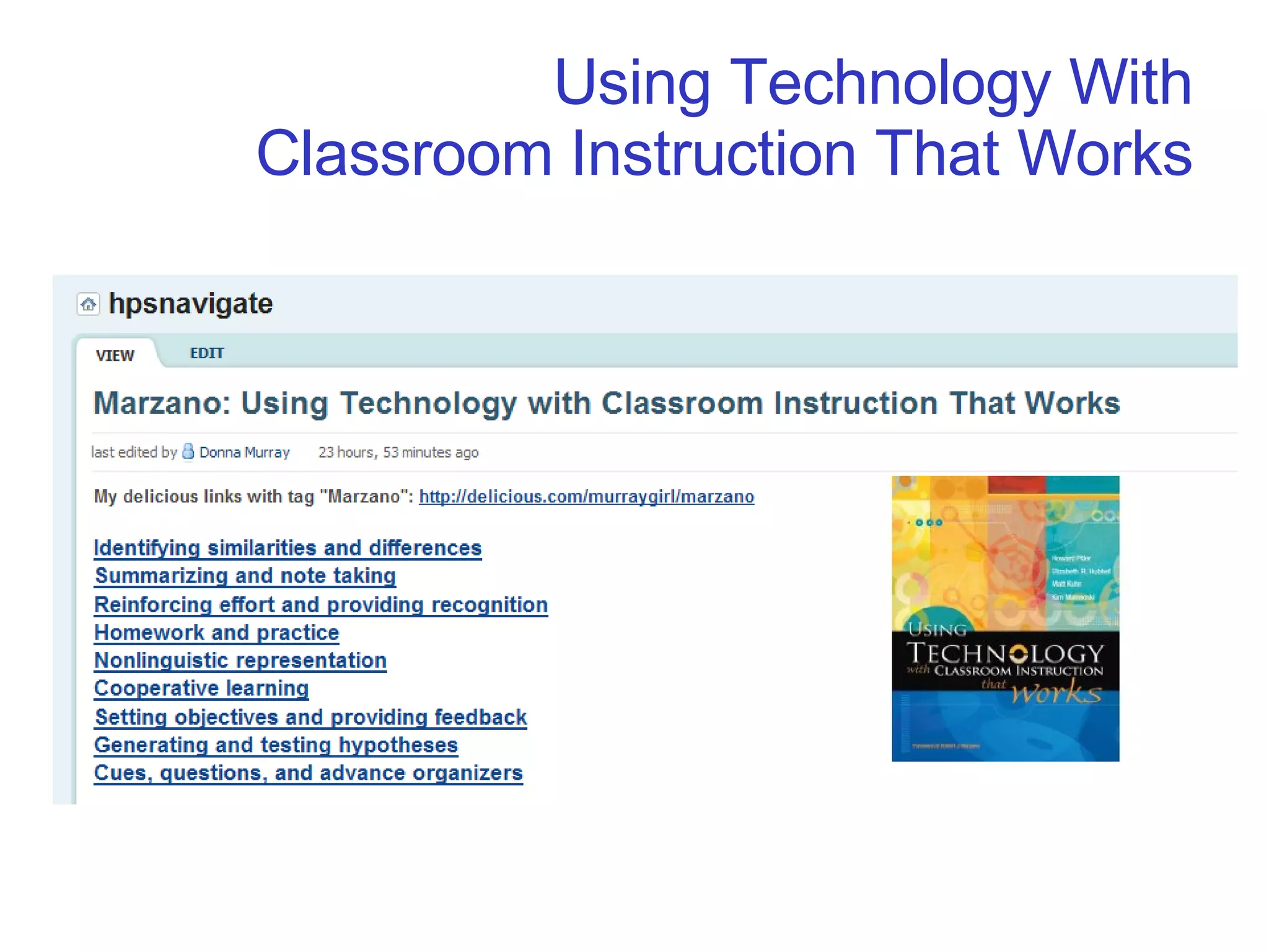Using Technology With Classroom Instruction That Works 