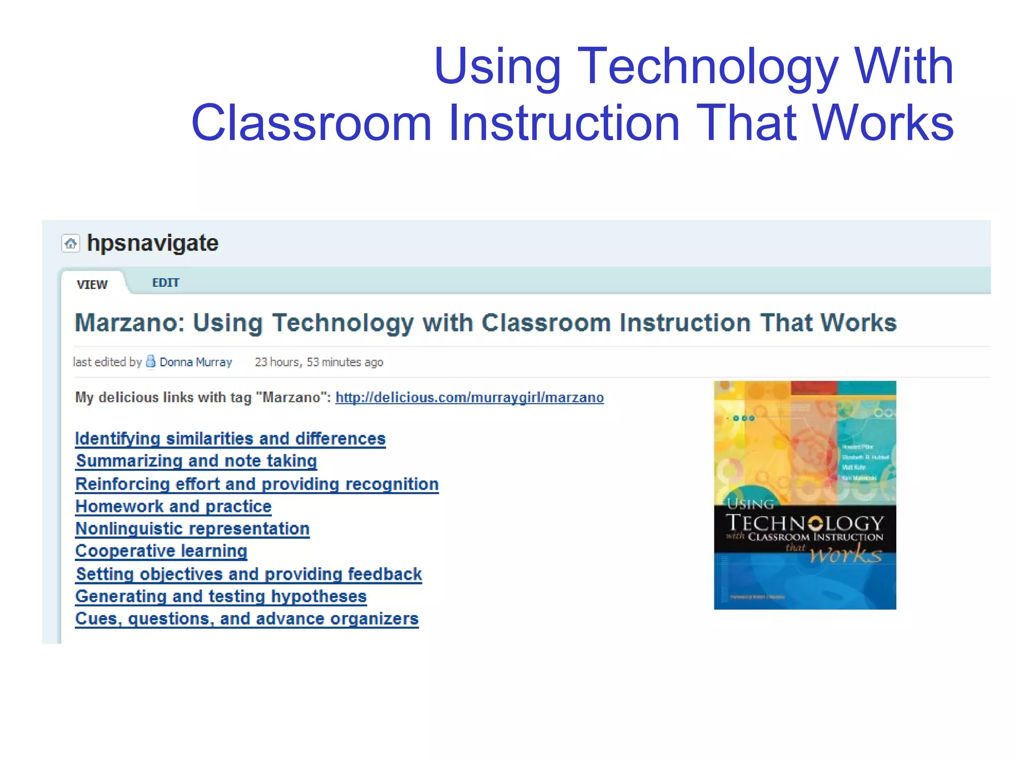Using Technology With Classroom Instruction That Works 
