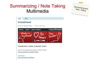 Summarizing / Note Taking Multimedia Summarizing and Note  Taking 