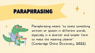 Summarizing and Paraphrasing for grade 9 | PDF